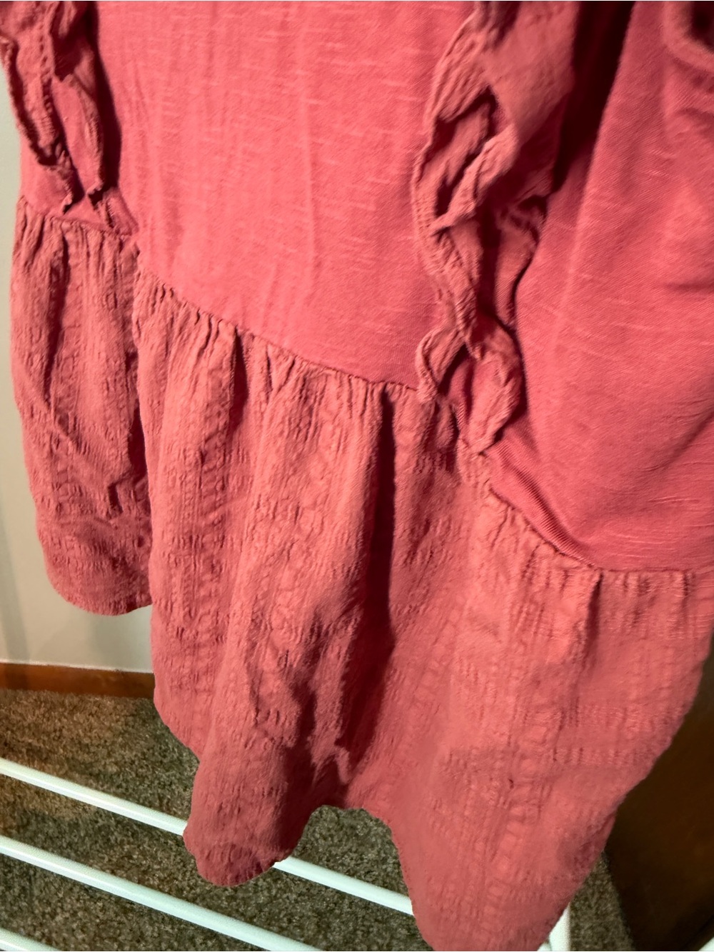 Knox Rose Coral Embroidered Ruffle Sleeve Peplum Top - Picture 6 of 11